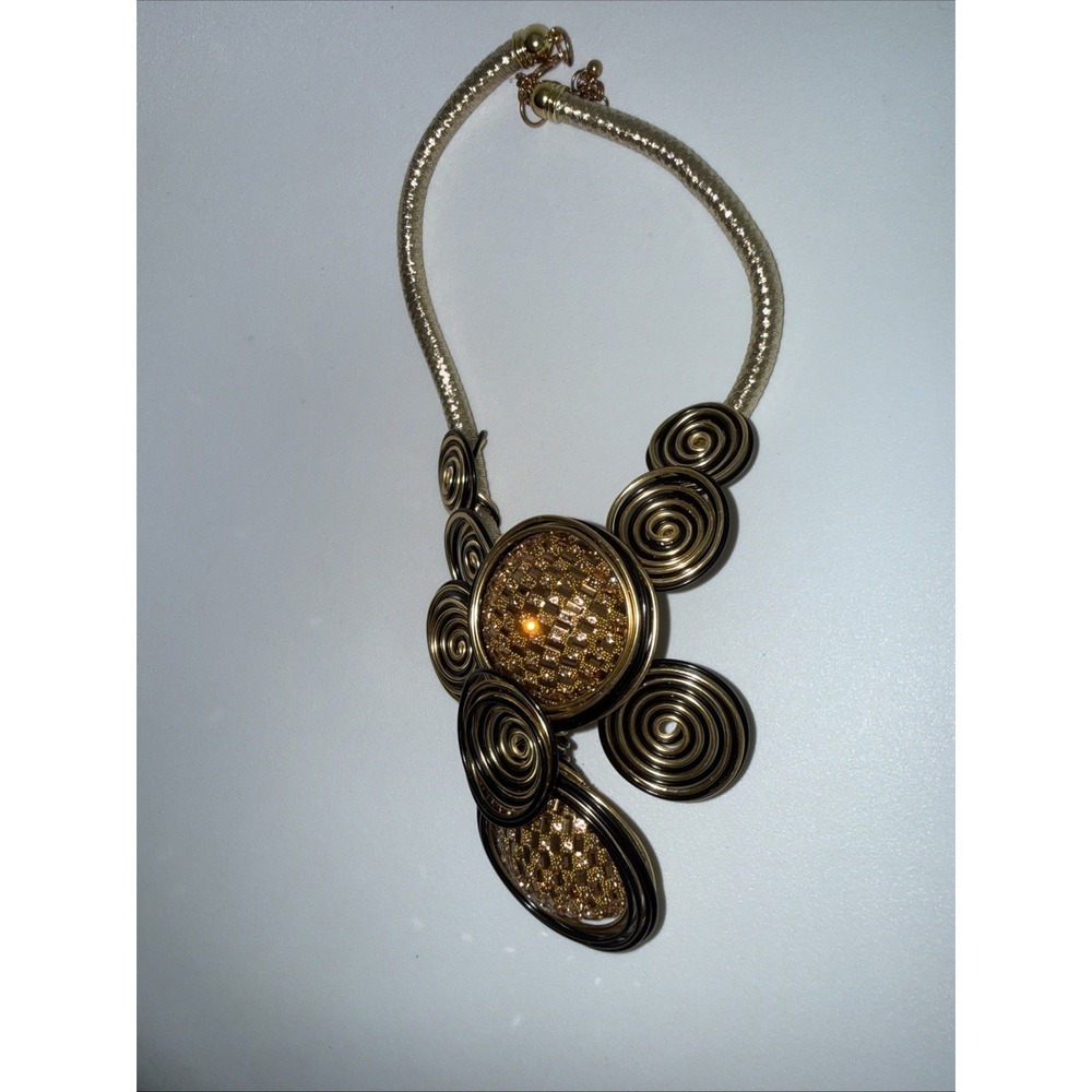 Gold Black Tone Spiral Round Circle‎ Pendant Necklace  bohemian Statement - Picture 2 of 5